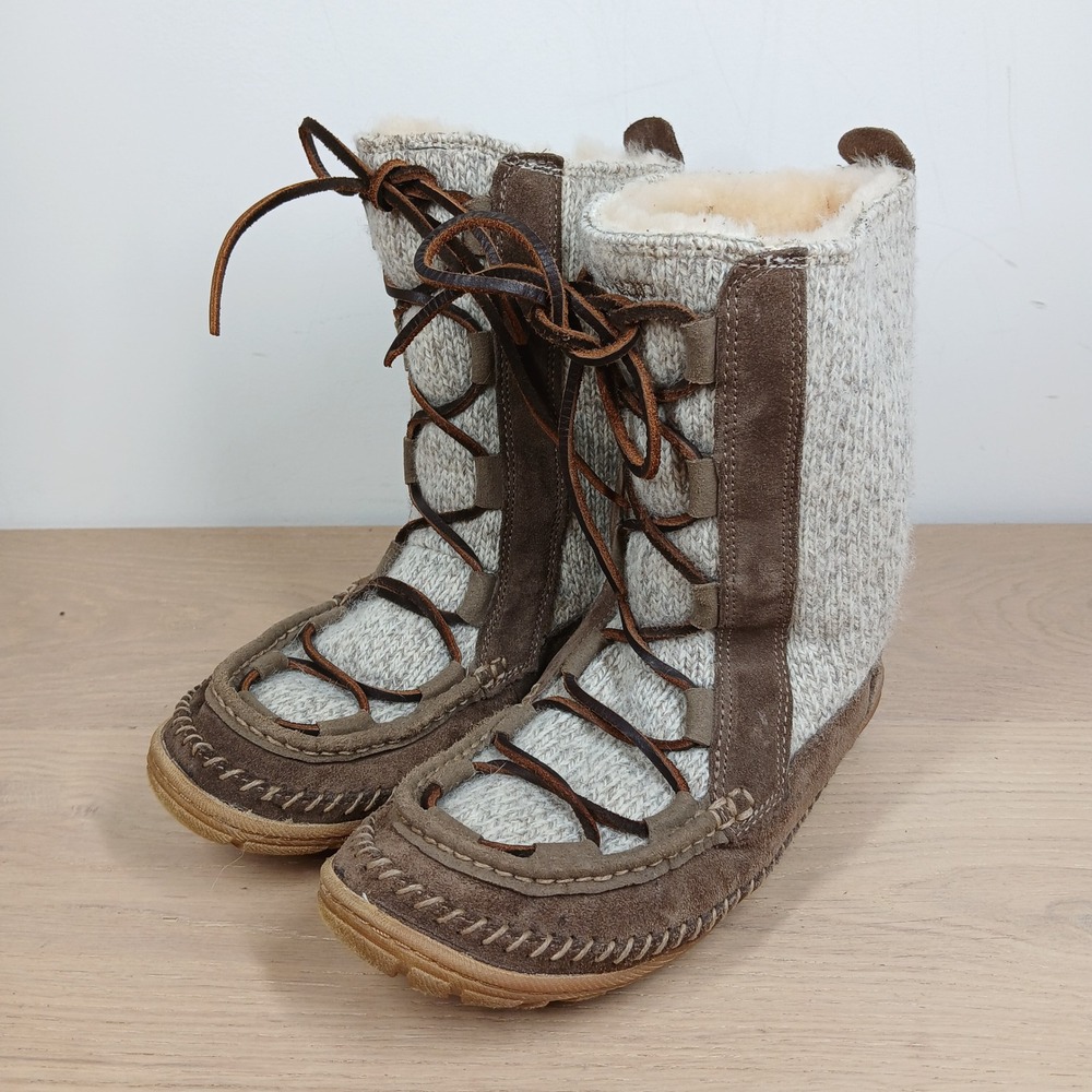 L.L. Bean Boots Womens 8 Brown Wool Leather Shearling Cozy Cabincore Winter